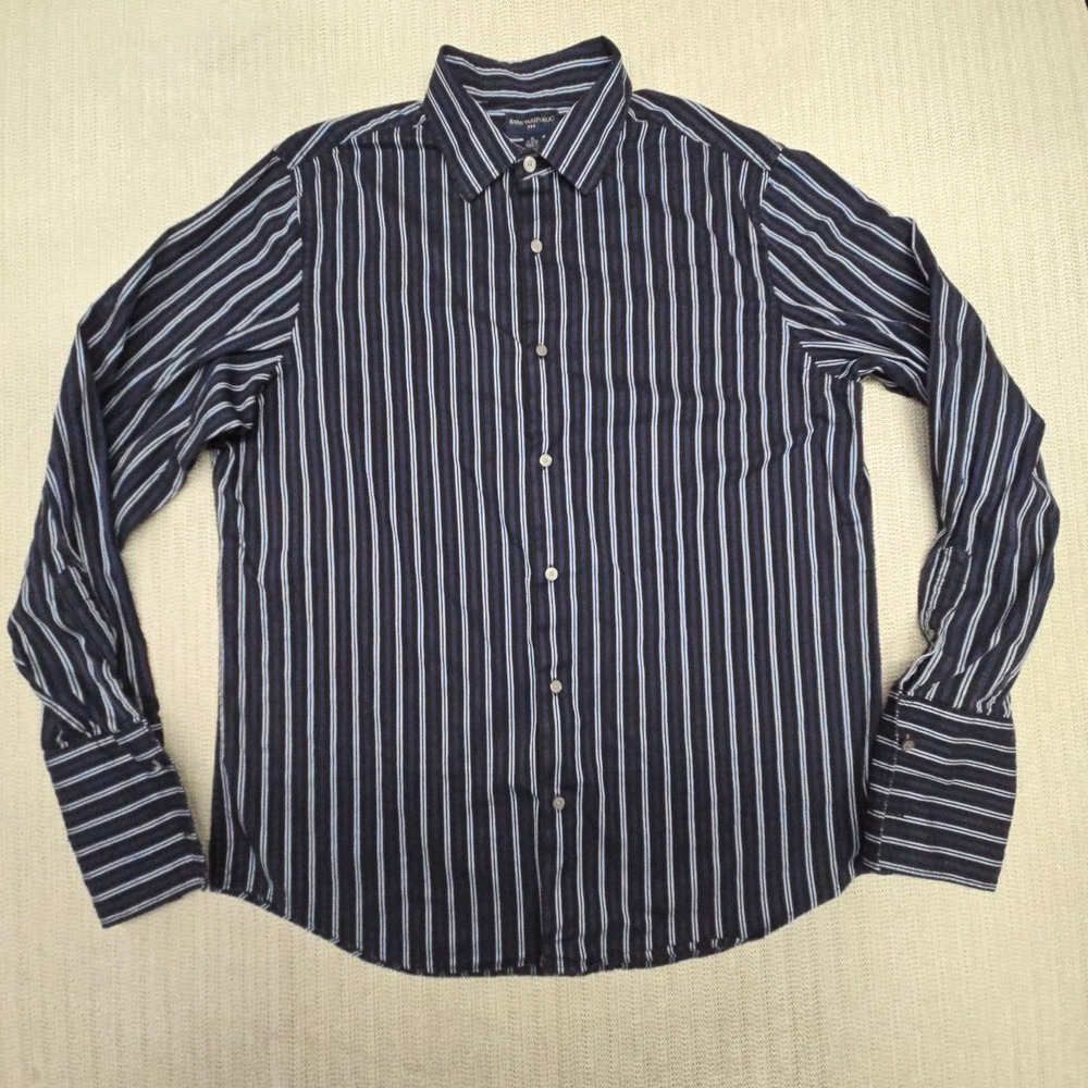 Banana Republic Shirt Mens XL Black Blue Striped Button Up Down Long Sleeve